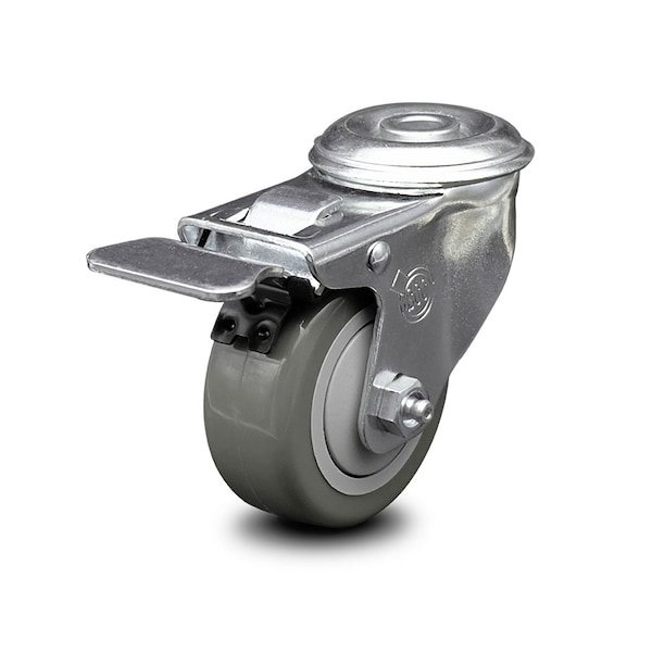 3 Inch Gray Polyurethane Wheel Bolt Hole Caster with Total Lock Brake SCC